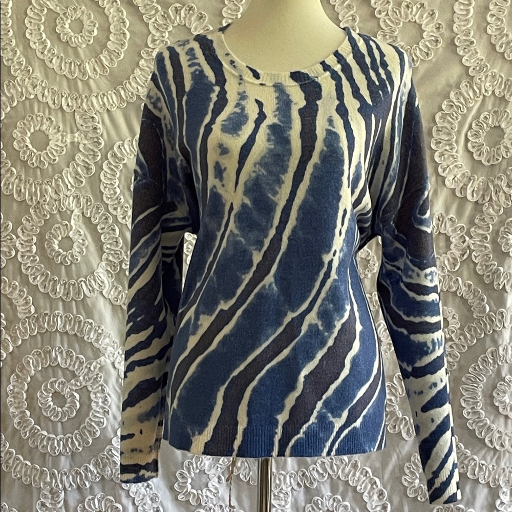 Charlie B Blue and Cream Tie-Dye crewneck drop shoulder reversible sweater